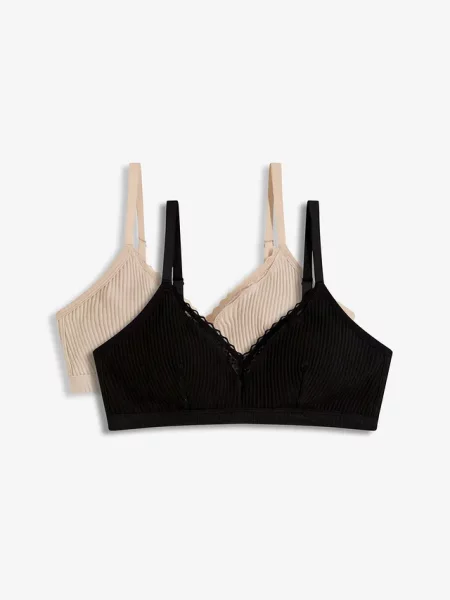 Biustonosz bralette z wyściełanymi miseczkami bez fiszbinów z bawełny organicznej 2 szt. czarna