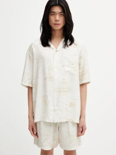 Maison Kitsuné Parisian Map Resort cămașă cu vâscoză bărbătească