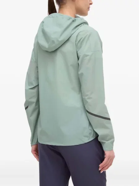 Geacă Adidas cu dungi alergare cu glugă verde