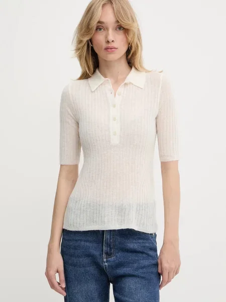 BOSS Orange polo din lână bej