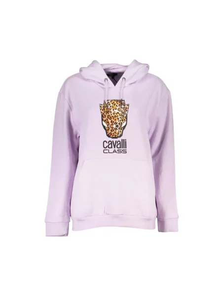 Bluza z kapturem Cavalli Class w panterkę fioletowa