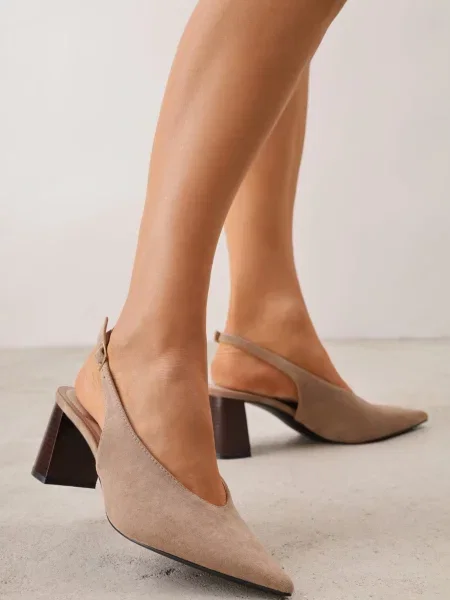 Pantofi slingback cu textură de piele întoarsă cu gros Facena închis închis bej