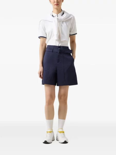 Cu centură pantaloni scurți Bogner din satin albastru