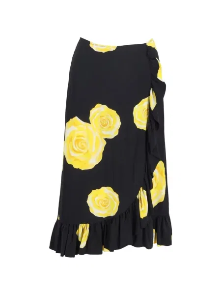 Fustă midi Ganni cu model floral cu imagine până la genunchi negru