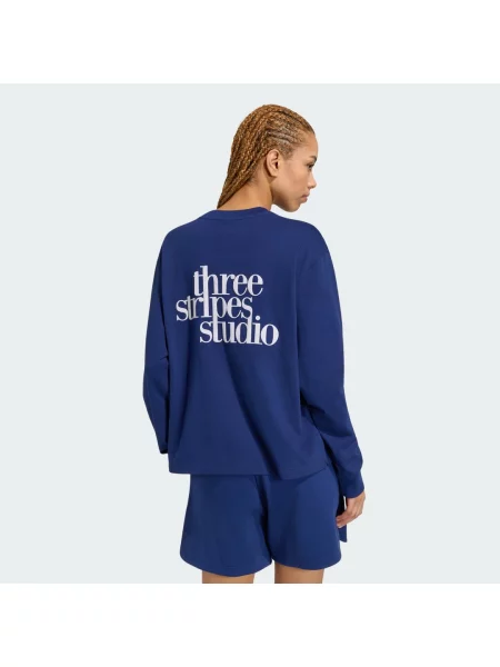 KOSZULKA 3 STRIPES STUDIO BOYFRIEND LONGSLEEVE niebieska