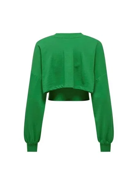 Bluza Only z okrągłym dekoltem o skróconej długości zielona