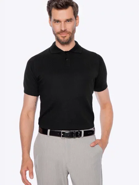 Sweter z krótkim rękawem z domieszką kaszmiru czarny