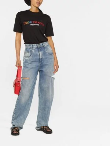 Raštuotas marškinėliai Dsquared2 juoda