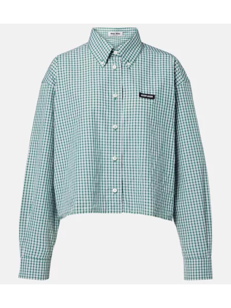 Srajca Miu Miu s karirastim vzorcem obrezano zelena