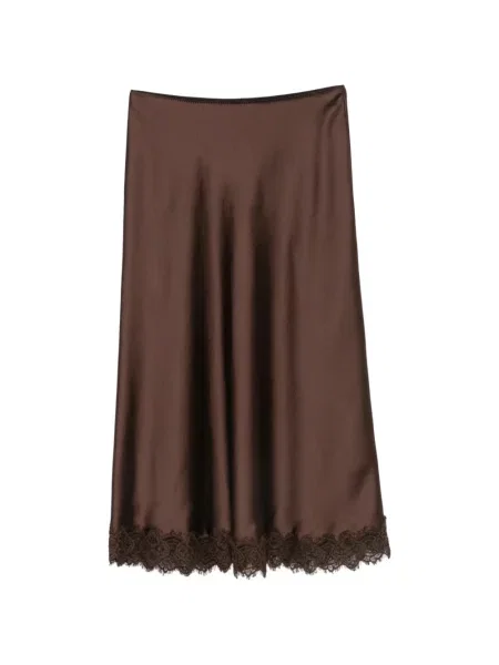 Fustă midi Luisa Cerano din satin maro