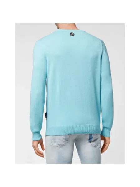 Sweter Philipp Plein z kaszmiru z okrągłym dekoltem niebieski