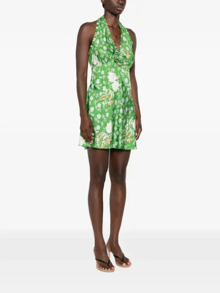 Rochie mini Dôen de mătase cu model floral cu imagine verde