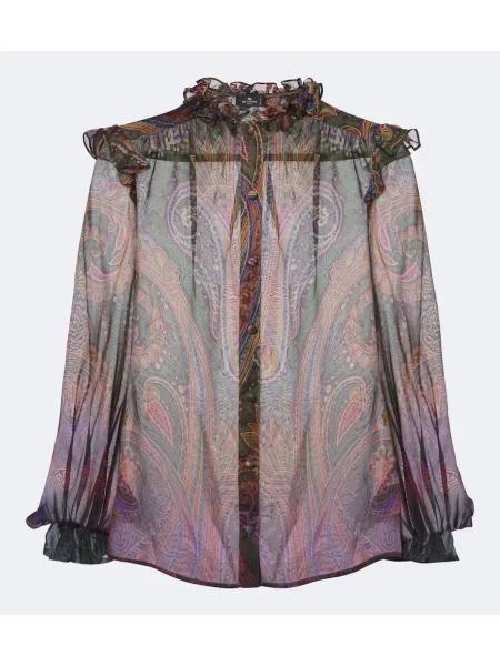 Cămașă Etro de mătase cu volane cu model paisley