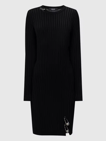 Сукня міні з вовною з брендовими шпильками Versace чорна