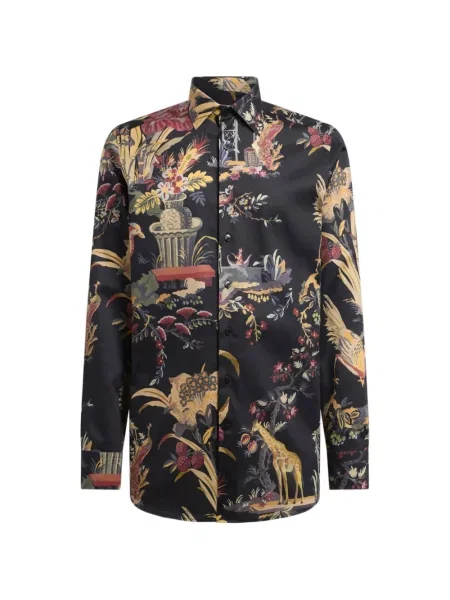 Cămașă Etro din satin cu model floral negru