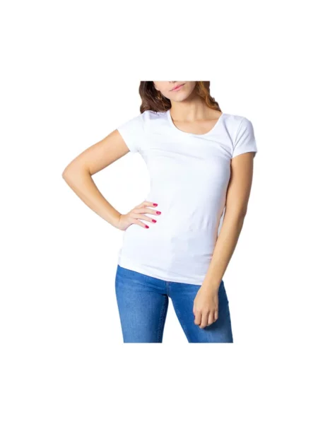 Krótka koszulka Only z okrągłym dekoltem z krótkim rękawem biała