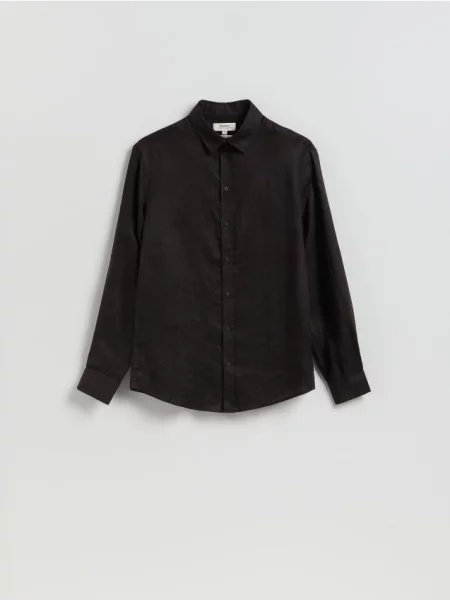 Reserved Cămașă din in croială slim maro-închis maro