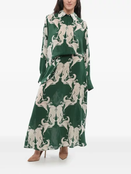 Rochie tip cămașă Valentino Garavani de mătase verde