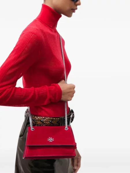 Geantă Tory Burch din piele de căprioară roșu