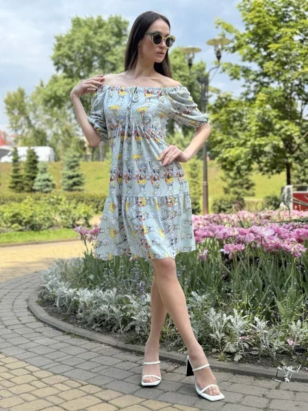 CAT ORANGE Сукня міні Блакитний Віскоза/поліамід помаранчева