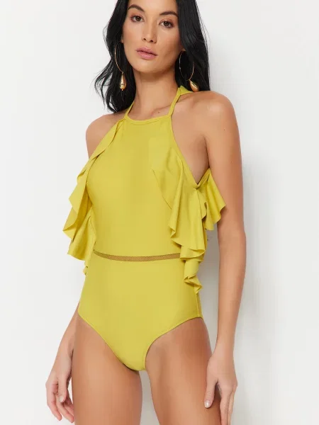 Strój kąpielowy Trendyol z falbankami żółty
