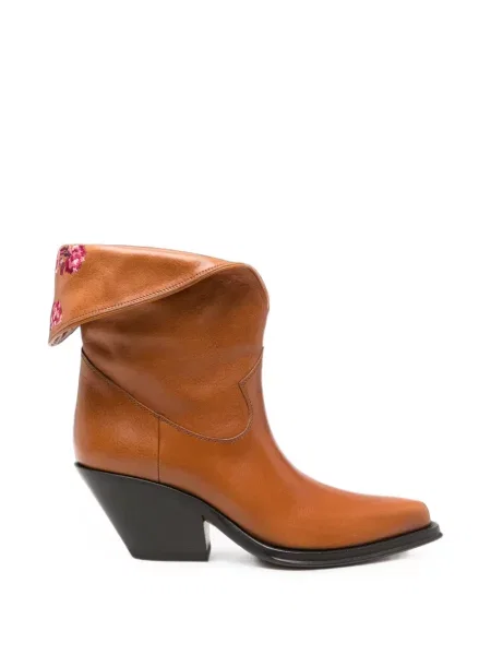 Cizme scurte Chloé cu model floral maro