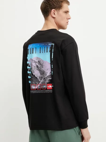 Тениска с дълъг ръкав The North Face с принт черно