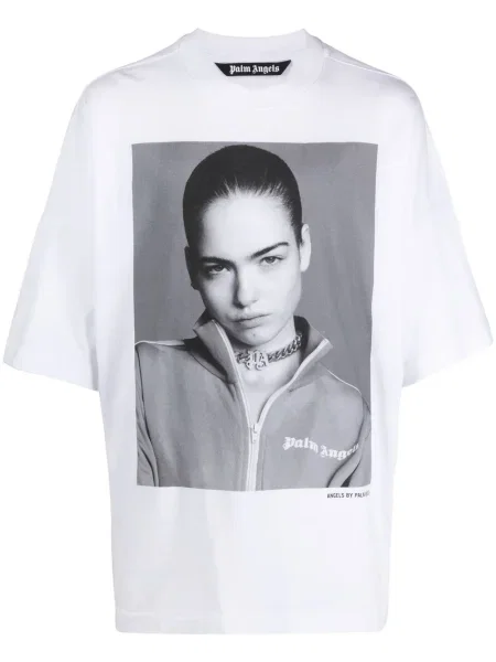 Tricou Palm Angels cu imagine alb