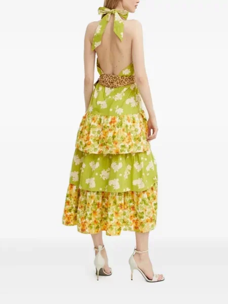 Rochie Never Fully Dressed cu model floral cu imagine cu gât halter verde
