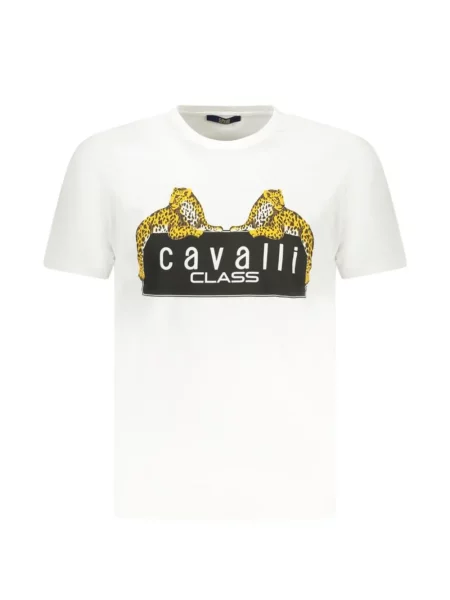 Tricou Cavalli Class cu imagine cu model leopard alb