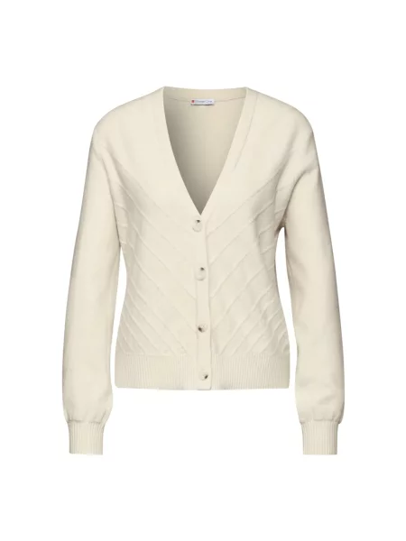 Kardigan Street One z dekoltem w serek w miejskim stylu beżowy