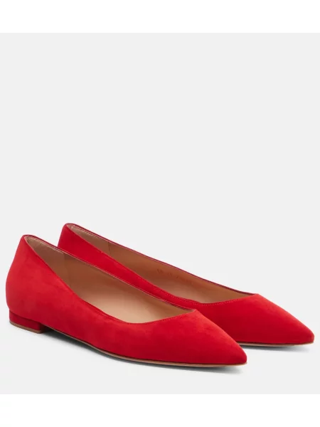 Balerini Gianvito Rossi din piele de căprioară roșu