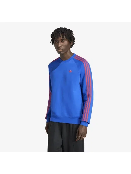 Hanorac crewneck Adidas Originals cu dungi albastru