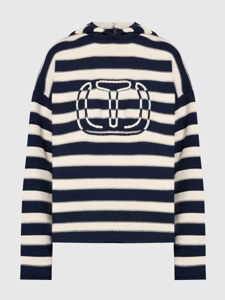 Худі в смужку з вишивкою логотипа Twinset синє