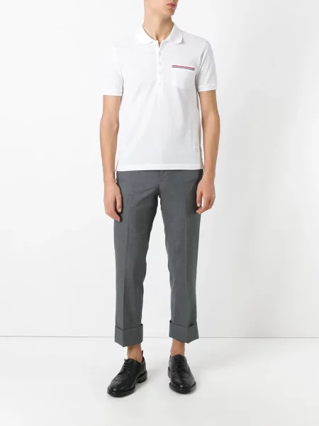 Polo marškinėliai Thom Browne krūtinės kišenės balta