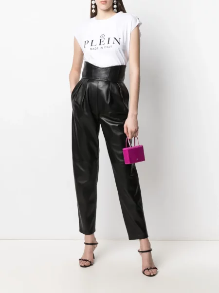 Iš natūralios odos kelnės Philipp Plein juoda