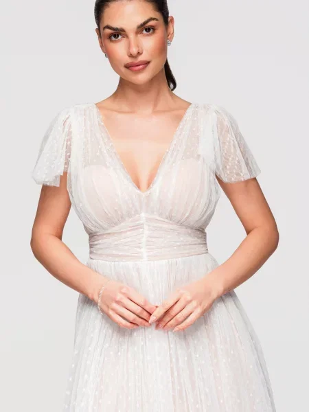 Rochie midi Edoti din dantelă alb