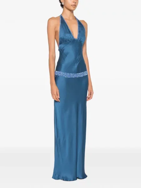 Rochie maxi Asta Resort cu gât halter albastru