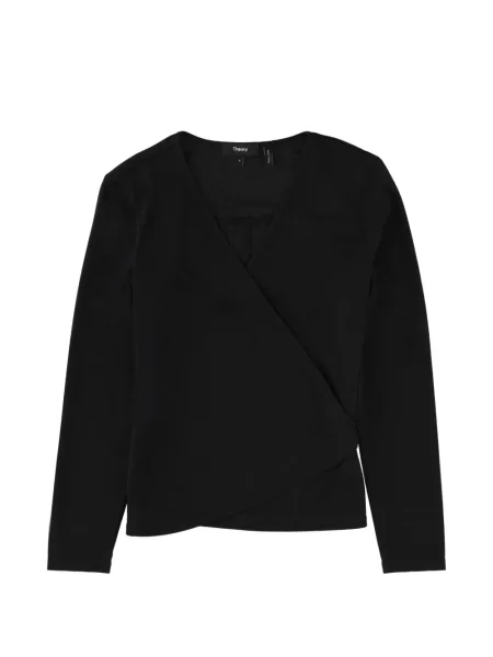 Sweter Theory z dekoltem w serek kopertowy czarny