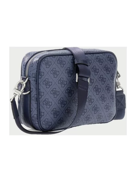 Torba crossbody Guess skórzana z logo niebieska