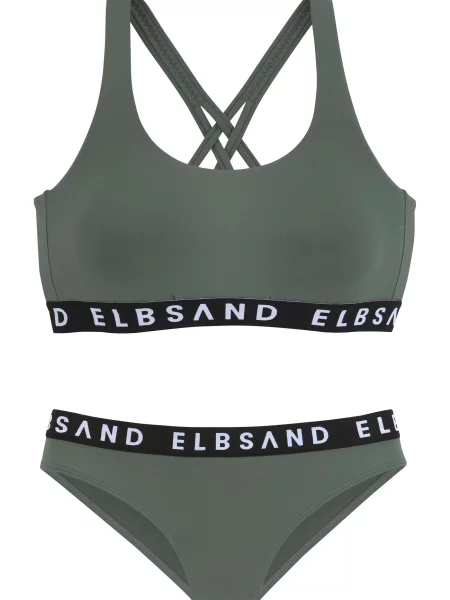 Elbsand Costum de baie două piese kaki / negru alb