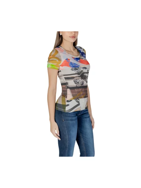 Desigual Koszulki Kobieta L T-shirt z nadrukiem i okrągłym dekoltem beżowy