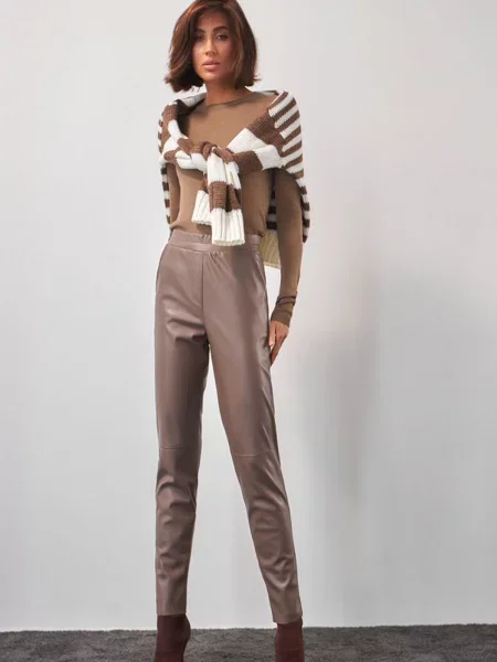 Штани повсякденні TrikoBakh світло-коричневий штучна шкіра коричневі