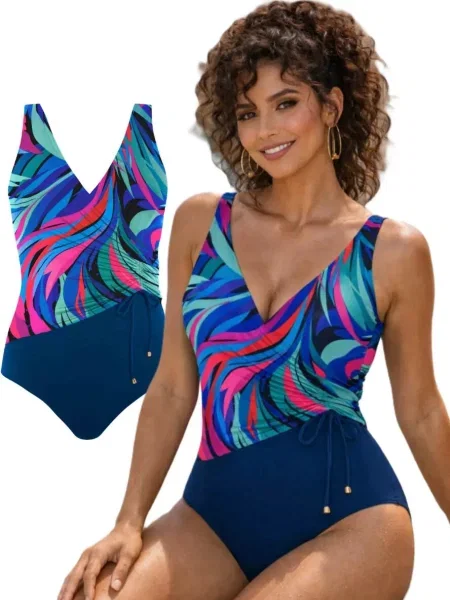 Strój kąpielowy modelujący jednoczęściowy kostium plażowy Self Bari 10 niebieski
