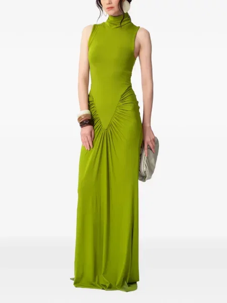 Rochie maxi Concepto fără mâneci cu volane verde