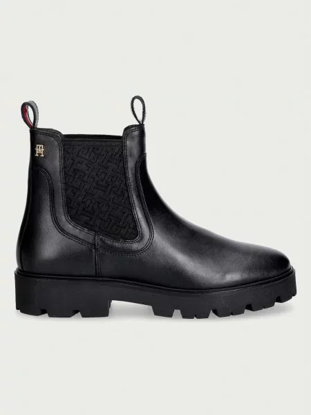 Tommy Hilfiger chelsea čižmy dámske kožené TH MONOGRAM LEATHER CHELSEA BOOT čierna