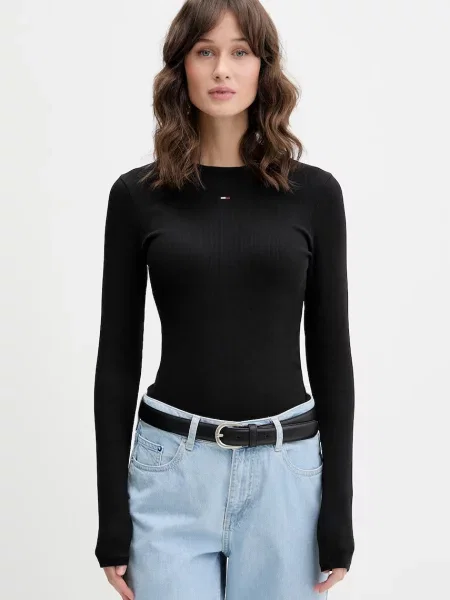 Tričko s dlhým rukávom Tommy Jeans čierna