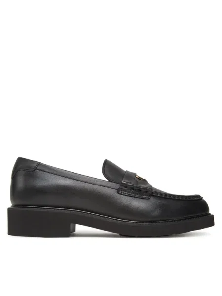 Кожени мокасини Tommy Hilfiger CREST SQUARISH TOE PENNY LOAFER с равна подметка черно