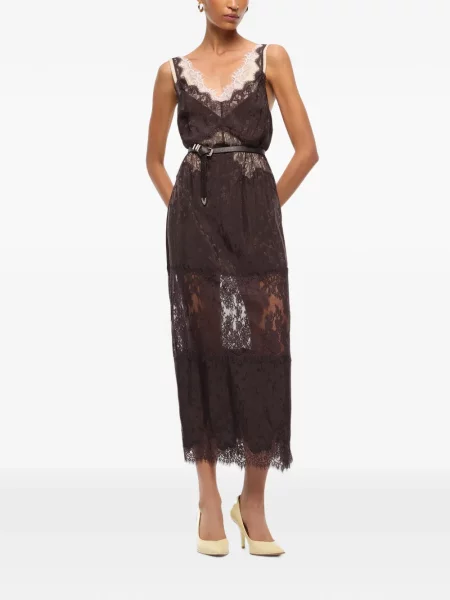 Rochie midi Pinko din dantelă maro