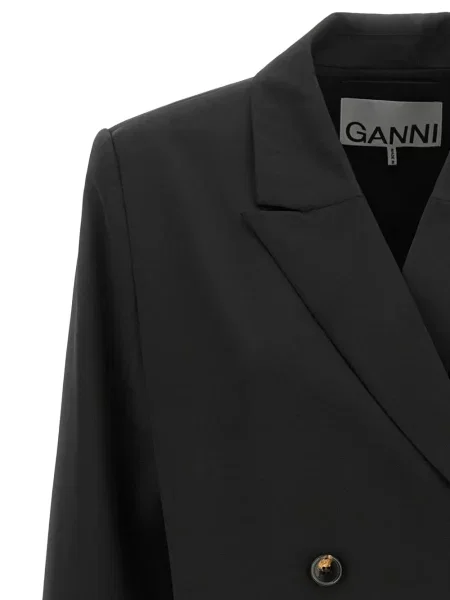 Sacou Ganni de lână cu două rânduri de nasturi negru